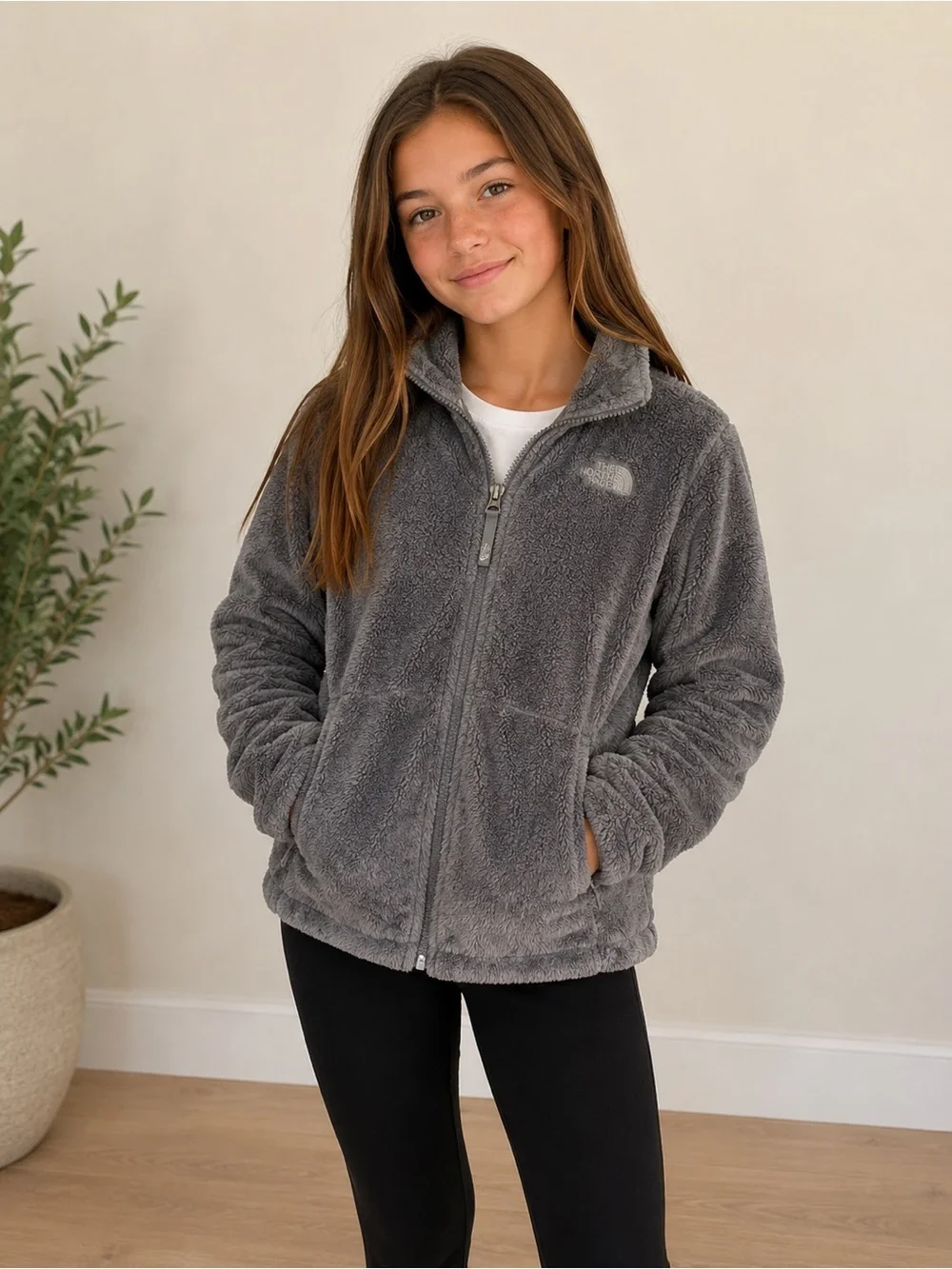 The North Face Fleece Jacket Gray Girls XL 18 Full Zip Cozy (Fits Women XS S)